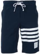 Thom Browne Board Short With Printed 4-bar In Navy Brushed Finish Swim