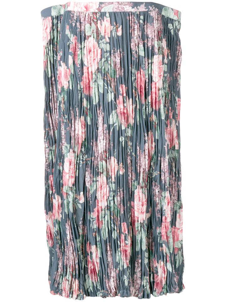 Junya Watanabe Floral Print Pleated Skirt - Grey