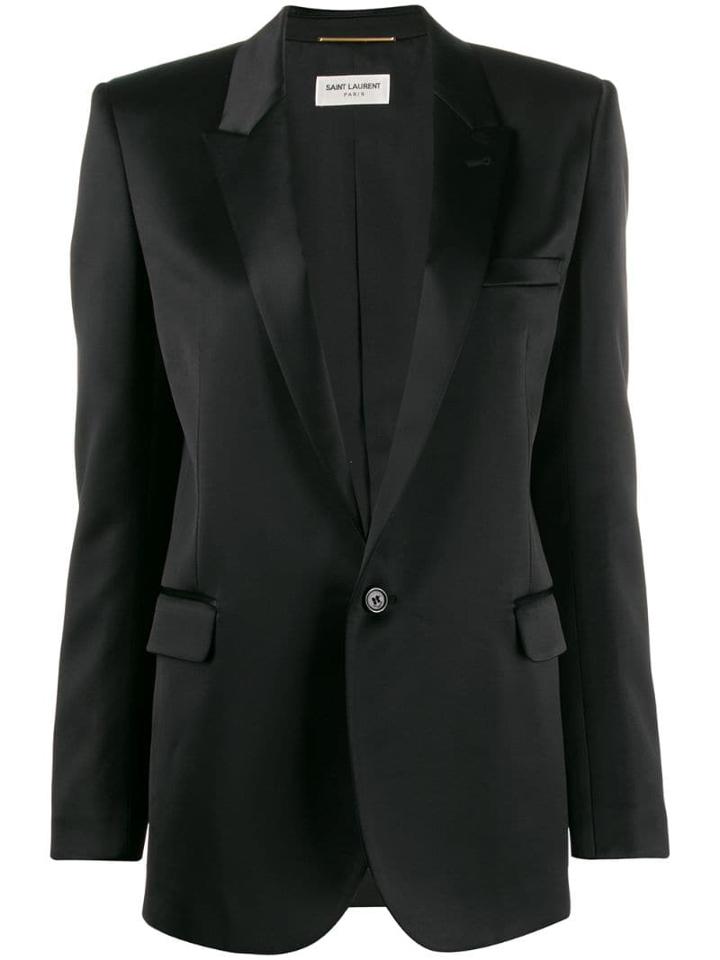 Saint Laurent Satin Peak Lapel Blazer - Black