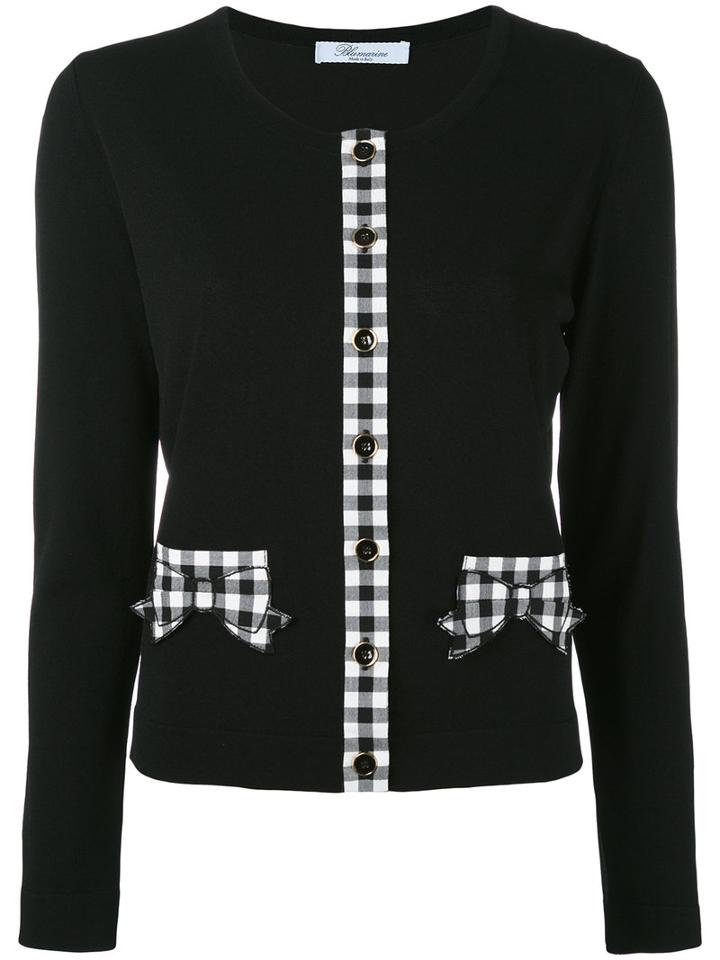 Blumarine - Checked Detail Cardigan - Women - Cotton/spandex/elastane - 46, Black, Cotton/spandex/elastane