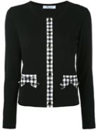 Blumarine - Checked Detail Cardigan - Women - Cotton/spandex/elastane - 46, Black, Cotton/spandex/elastane