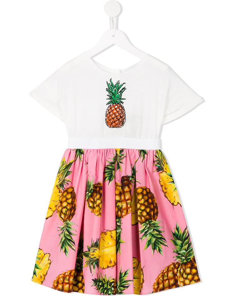 Dolce & Gabbana Kids Pineapple Print Dress, Girl's, Size: 10 Yrs, White