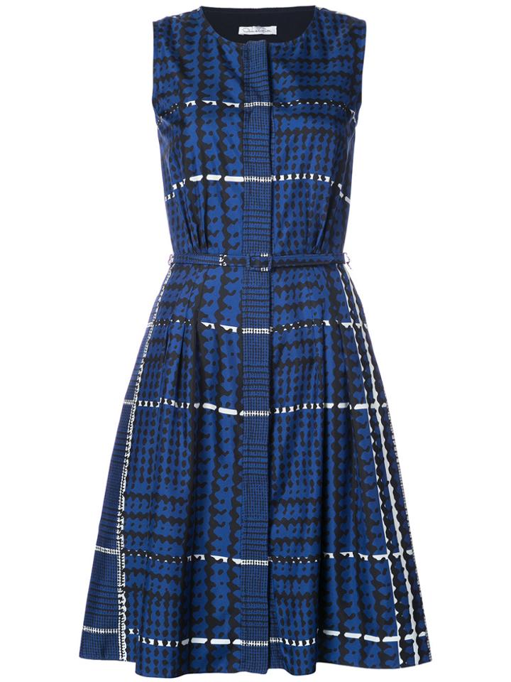 Oscar De La Renta Pleated Dress With Pockets - Blue