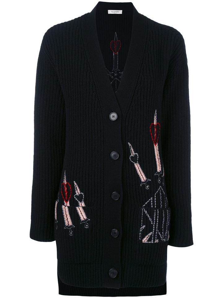 Valentino - Embroidered Cardigan - Women - Cashmere/virgin Wool - M, Black, Cashmere/virgin Wool