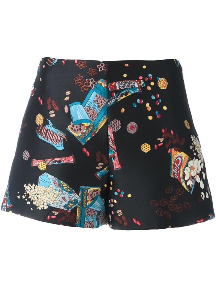 Giamba Snacks Print Shorts, Women's, Size: 38, Black, Polyester
