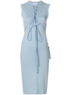 Christian Dior Vintage Lace-up Sleeveless Fitted Dress - Blue