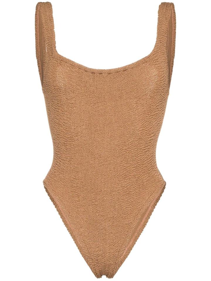 Hunza G Isolde Square Neck High Leg Swimsuit - Brown