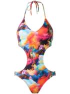 Blue Man Printed Swimsuit, Women's, Size: G, Yellow/orange, Lyocell