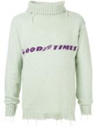 Ground Zero Distressed Intarsia Knit Jumper - Green