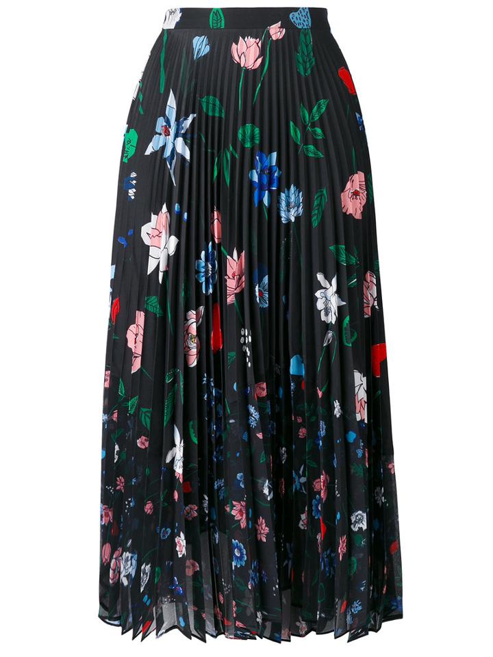 Markus Lupfer - Floral Print Pleated Skirt - Women - Polyester - M, Women's, Black, Polyester