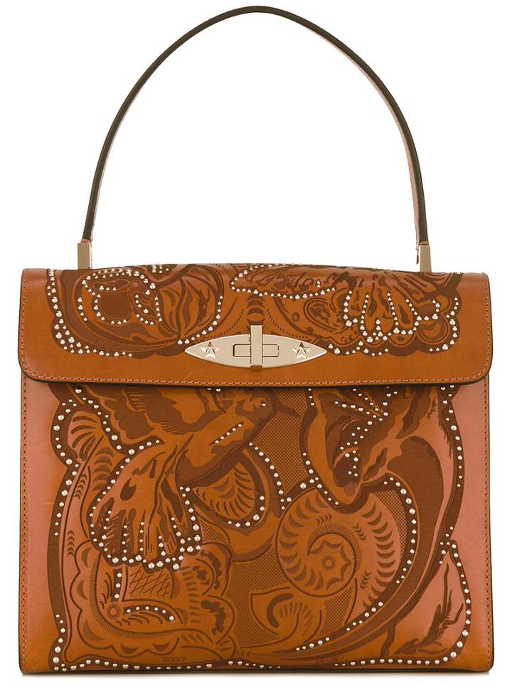 Red Valentino Studded Tote, Brown, Leather