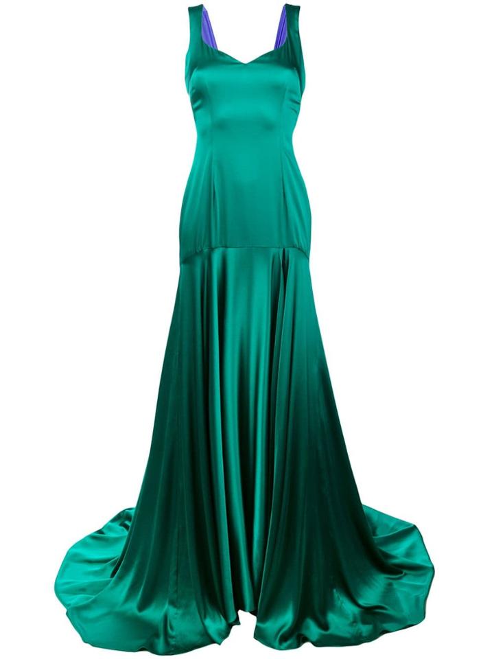 Parlor Front-slit Flared Maxi Dress - Green