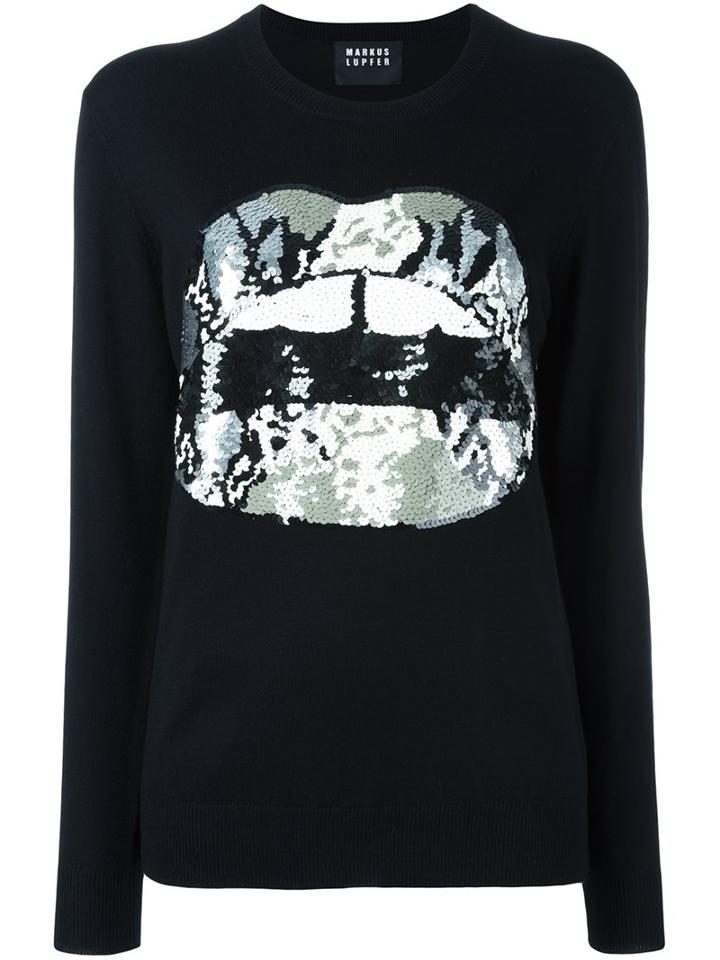 Markus Lupfer Sequin Lip Jumper, Women's, Size: Small, Black, Wool/merino