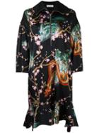 Paco Rabanne Dragon Print Kimono Dress, Women's, Size: 38, Black, Spandex/elastane/viscose