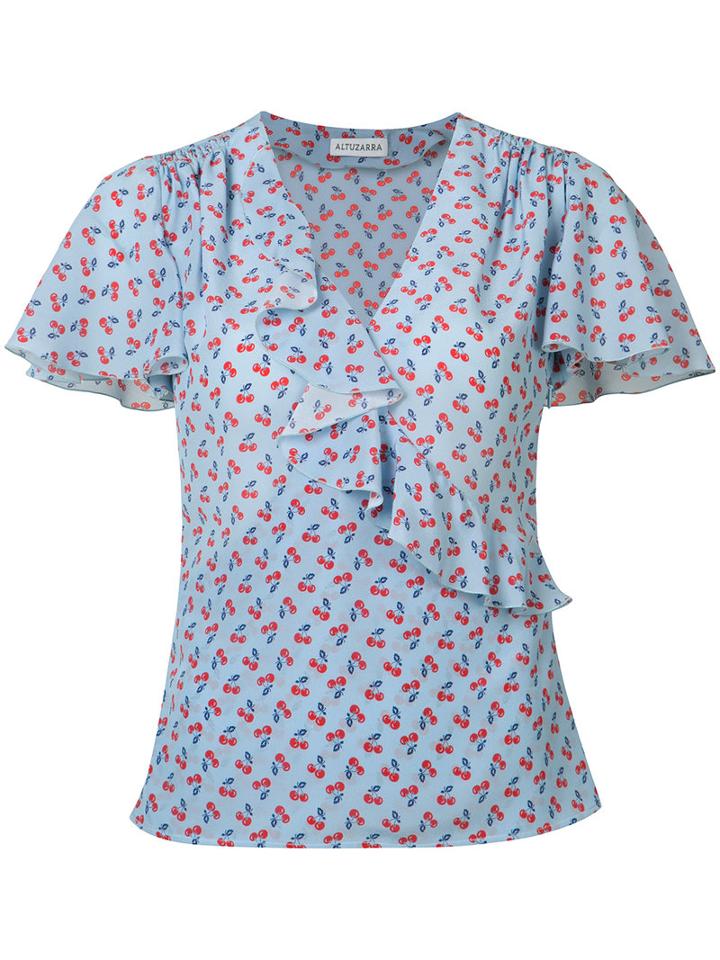 Altuzarra - Cherry Print Blouse - Women - Silk - 40, Blue, Silk