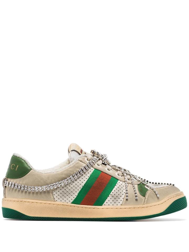 Gucci Screener Crystal Embellished Low-top Sneakers - Neutrals