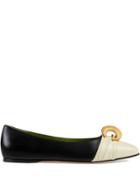 Gucci Leather Ballet Flat With Half Moon Gg - Black