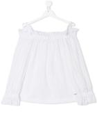 Msgm Kids Embroidered Off Shoulder Top - White