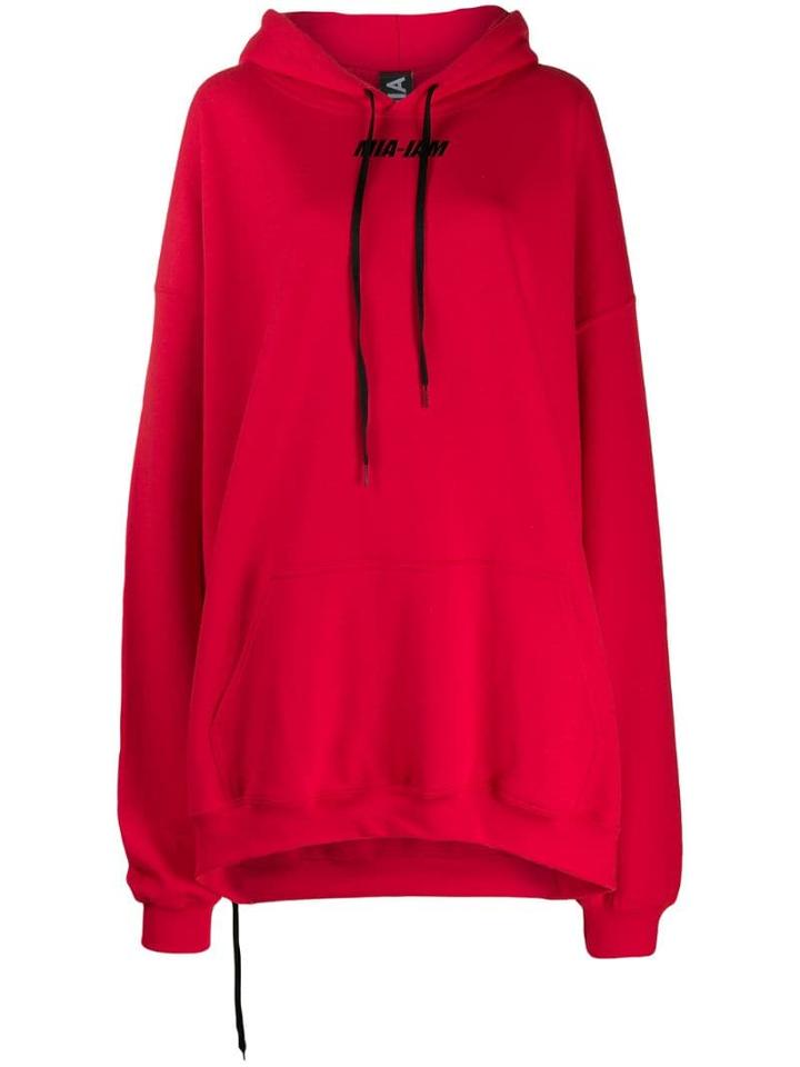 Mia-iam Boxy Logo Print Hoodie - Red
