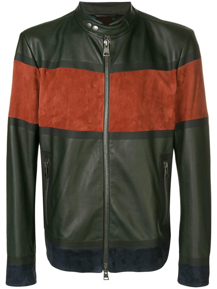 Etro Panelled Biker Jacket - Green
