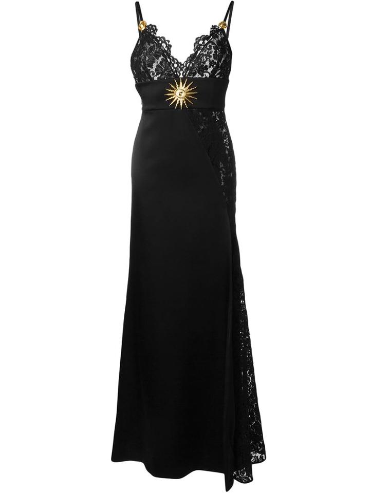 Fausto Puglisi Lace Panel Spaghetti Strap Gown, Women's, Size: 42, Black, Acetate/viscose