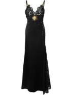 Fausto Puglisi Lace Panel Spaghetti Strap Gown, Women's, Size: 42, Black, Acetate/viscose