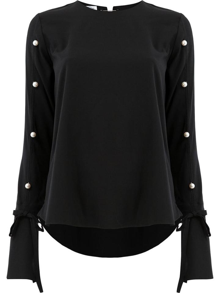 Oscar De La Renta Sleeve Appliqué Blouse - Black