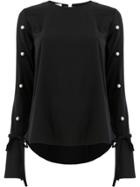 Oscar De La Renta Sleeve Appliqué Blouse - Black