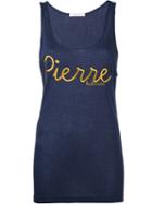 Pierre Balmain Embroidered Logo Tank Top, Women's, Size: 34, Blue, Viscose/wool