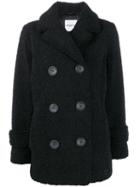 Stand Shearling Double-breasted Coat - Black