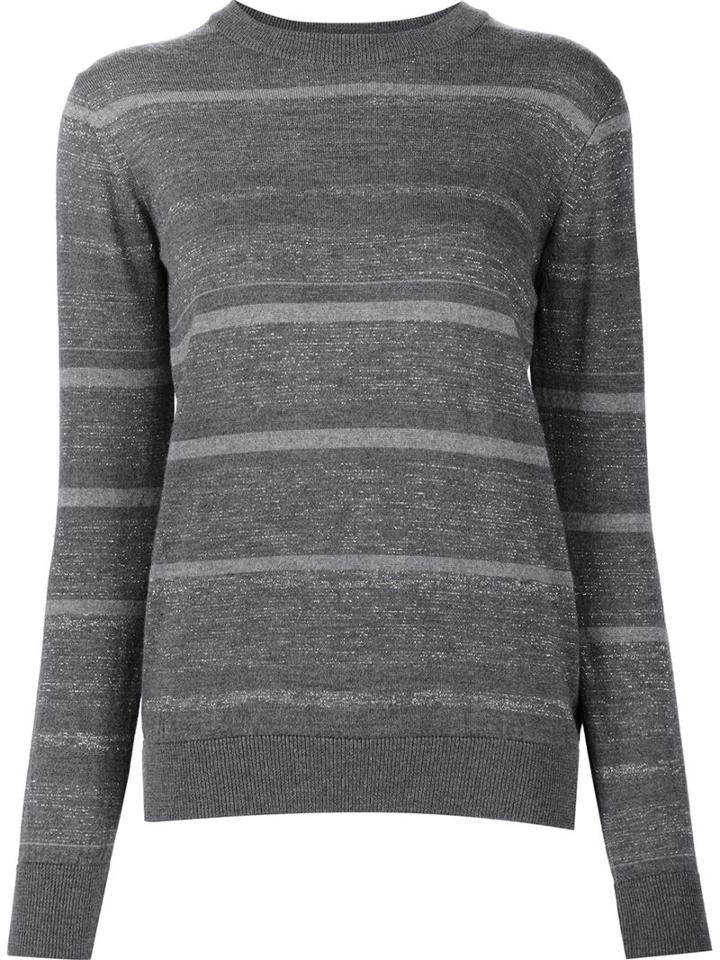 Mih Jeans Striped Crew Neck Jumper, Women's, Size: Small, Grey, Lurex/merino