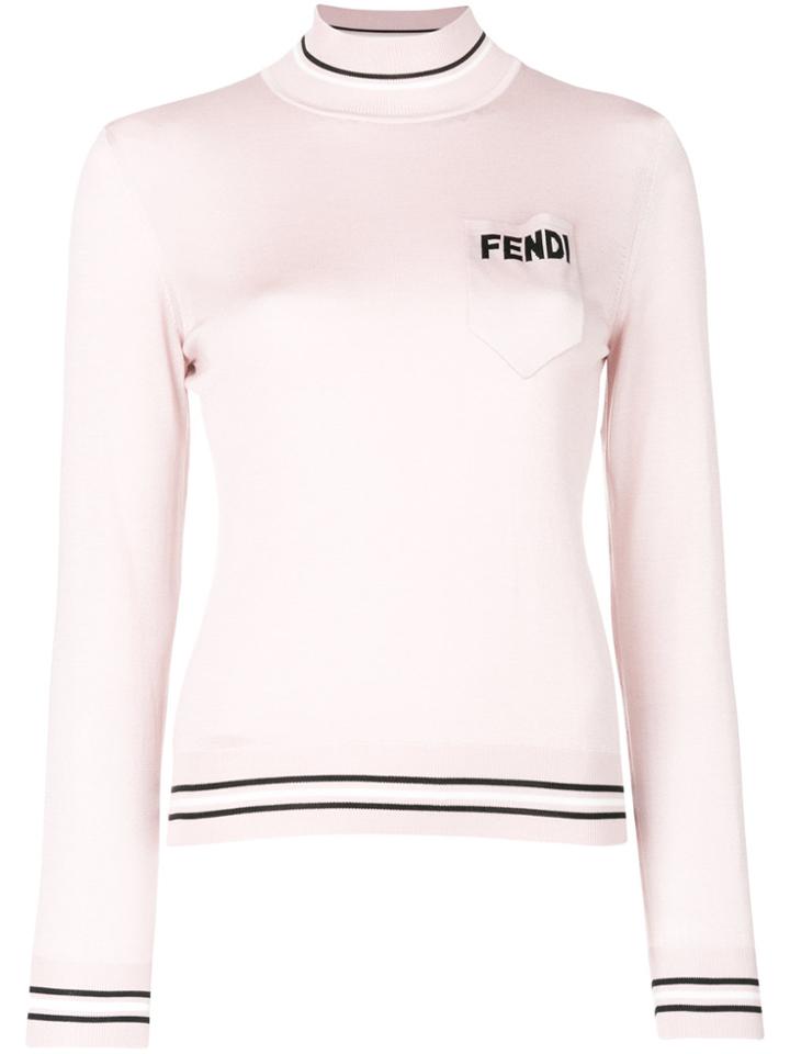 Fendi Logo Turtle-neck Sweater - Pink & Purple