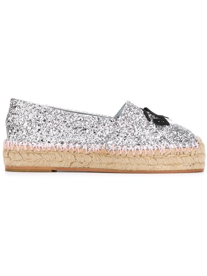 Chiara Ferragni Flirting Glitter Espadrilles, Women's, Size: 37, Grey, Cotton/patent Leather/leather