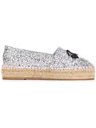 Chiara Ferragni Flirting Glitter Espadrilles, Women's, Size: 37, Grey, Cotton/patent Leather/leather