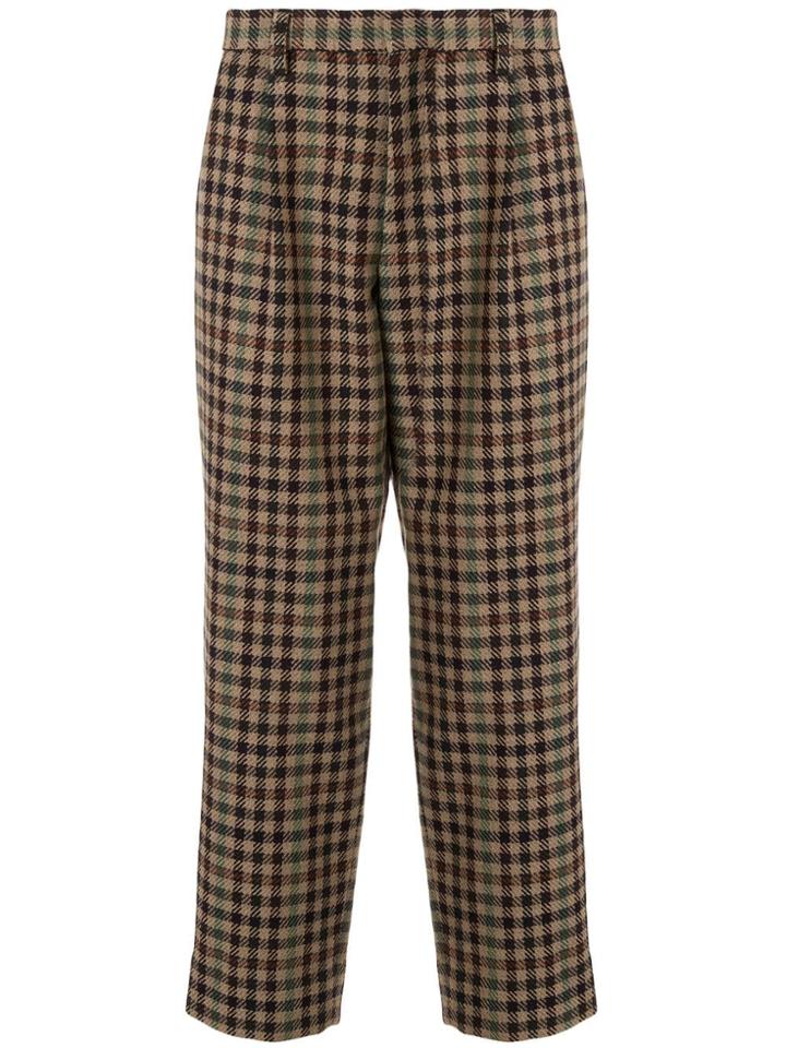 Kolor Checked Wool Blend Trousers - Brown