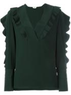 Fendi Ruffle Detail Blouse, Women's, Size: 40, Green, Silk