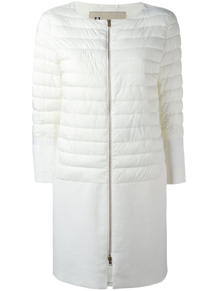 Herno Zipped Padded Parka Coat, Women's, Size: 42, White, Cotton/polyamide/polyurethane/polyester