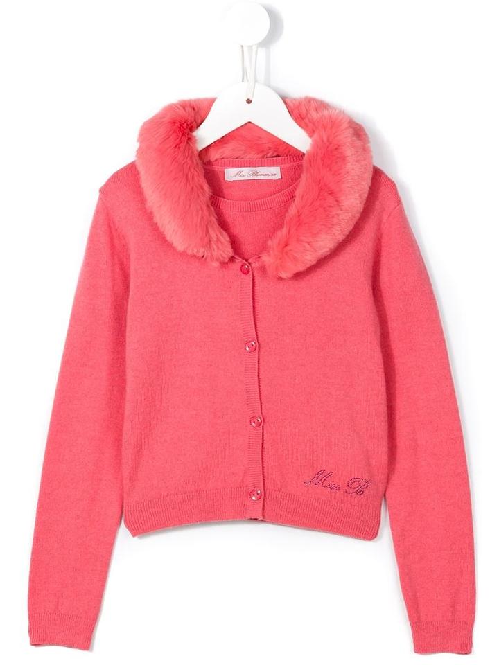Miss Blumarine Faux Fur Collar Cardigan, Girl's, Size: 12 Yrs, Pink/purple