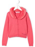 Miss Blumarine Faux Fur Collar Cardigan, Girl's, Size: 12 Yrs, Pink/purple