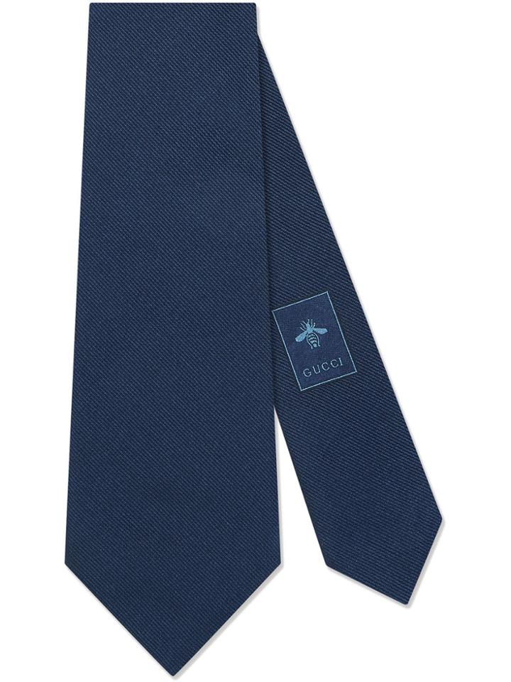 Gucci Wolf Heads Underknot Silk Tie - Blue