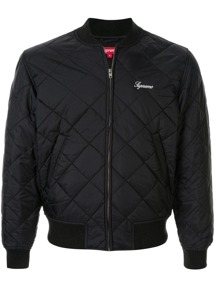 Supreme Sequin Patch Quilted Bomber - Black