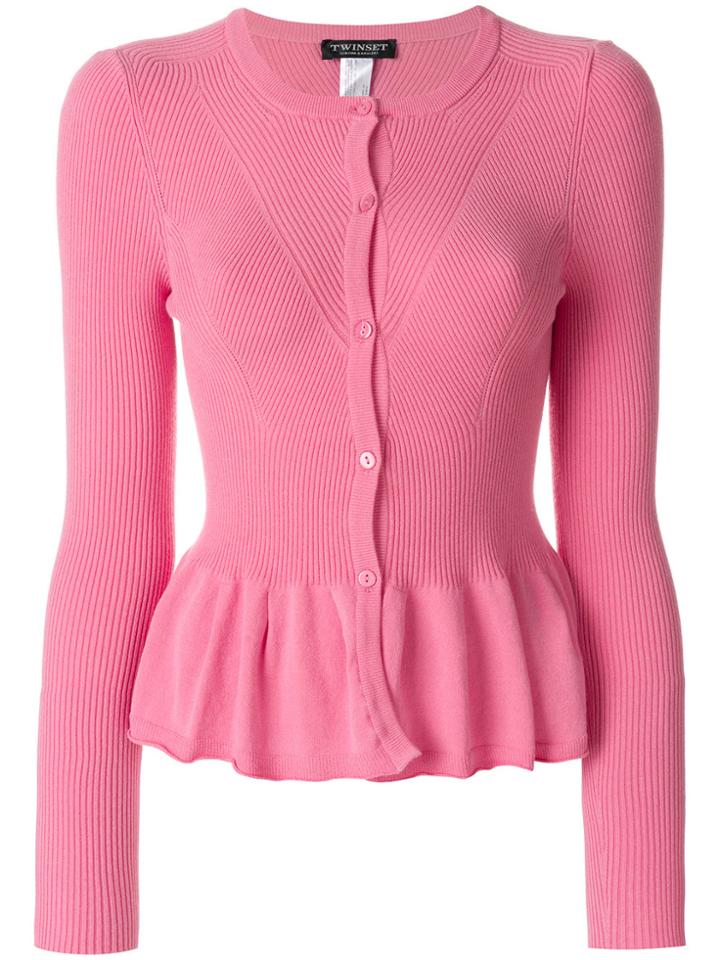 Twin-set Frill-trim Fitted Cardigan - Pink & Purple