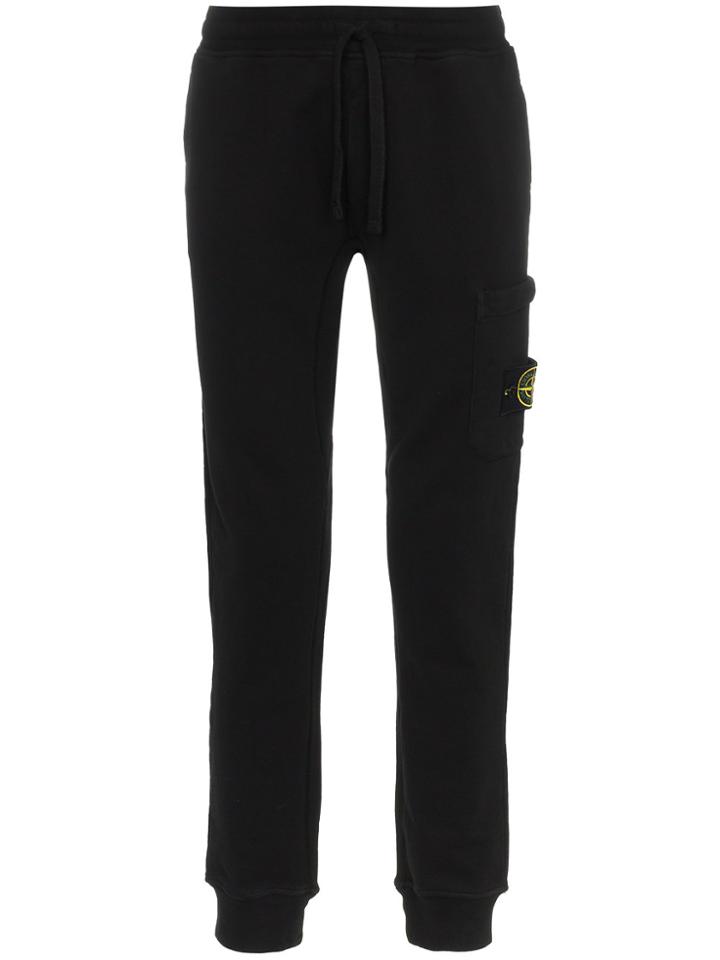 Stone Island Logo Patch Cotton Sweat Pants - Black