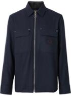 Burberry Embroidered Crest Wool Overshirt - Blue