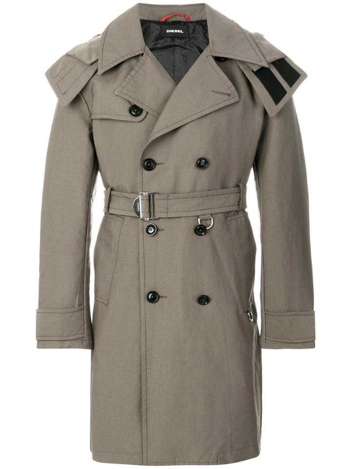 Diesel Long Sleeved Belted Trench - Brown