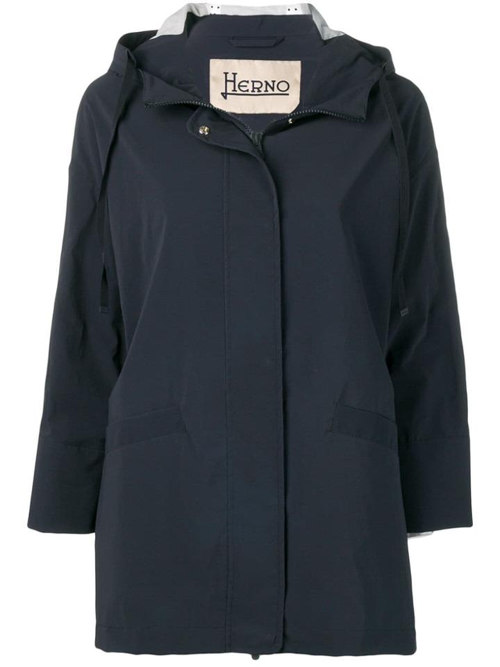 Herno Zip-up Hooded Raincoat - Blue