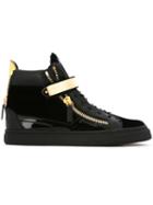 Giuseppe Zanotti Design Zip Detail Hi-top Sneakers, Women's, Size: 36.5, Black, Calf Leather/leather/rubber
