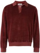 Éditions M.r V-neck Velvet Polo Shirt, Men's, Size: Small, Red, Cotton