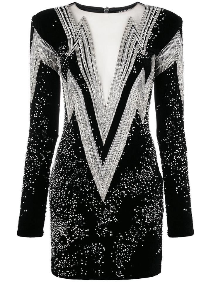 Balmain Embellished Chevron Short Dress - Black