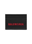 Balenciaga Black And Red Logo Print Leather Cardholder